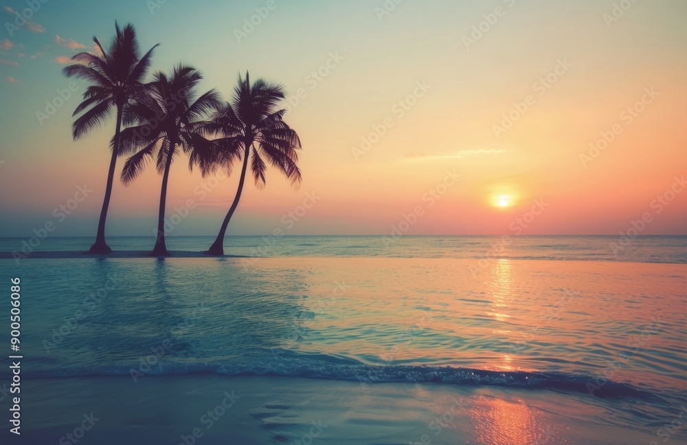 Sunset Over Palm Trees and Pool Sunset Over Palm Trees and Pool