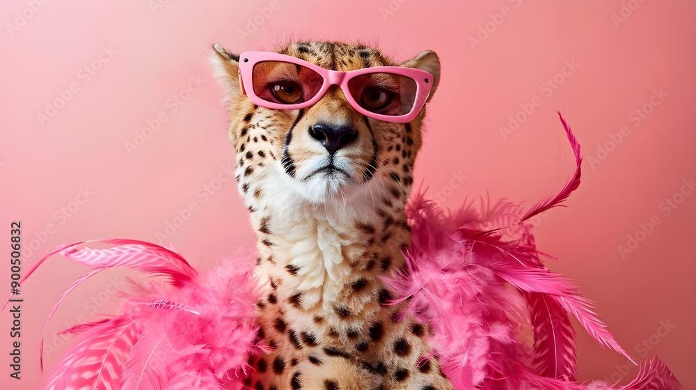 Cheetah in Pink Sunglasses and Feathers Cheetah in Pink Sunglasses and Feathers