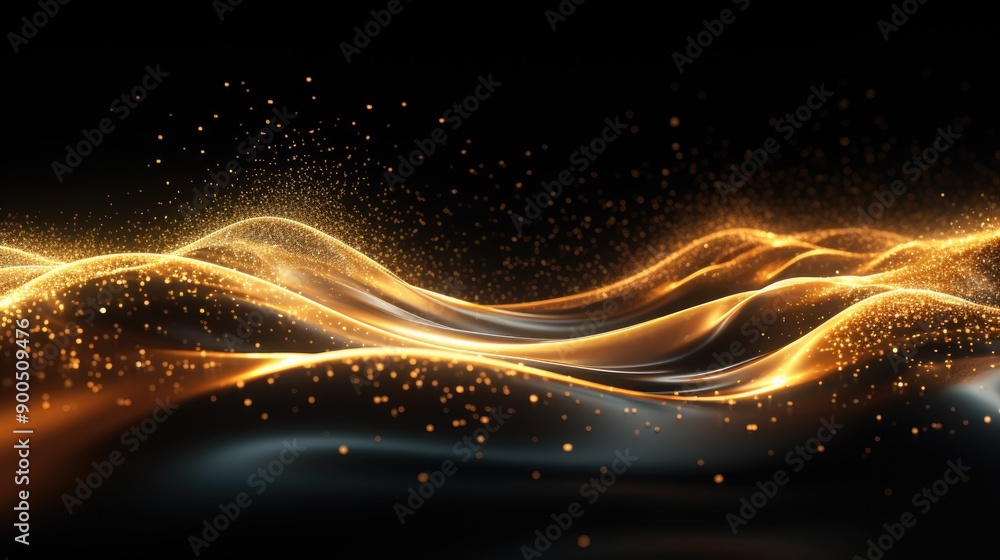 Obraz premium Golden radiant particles creating a wave effect