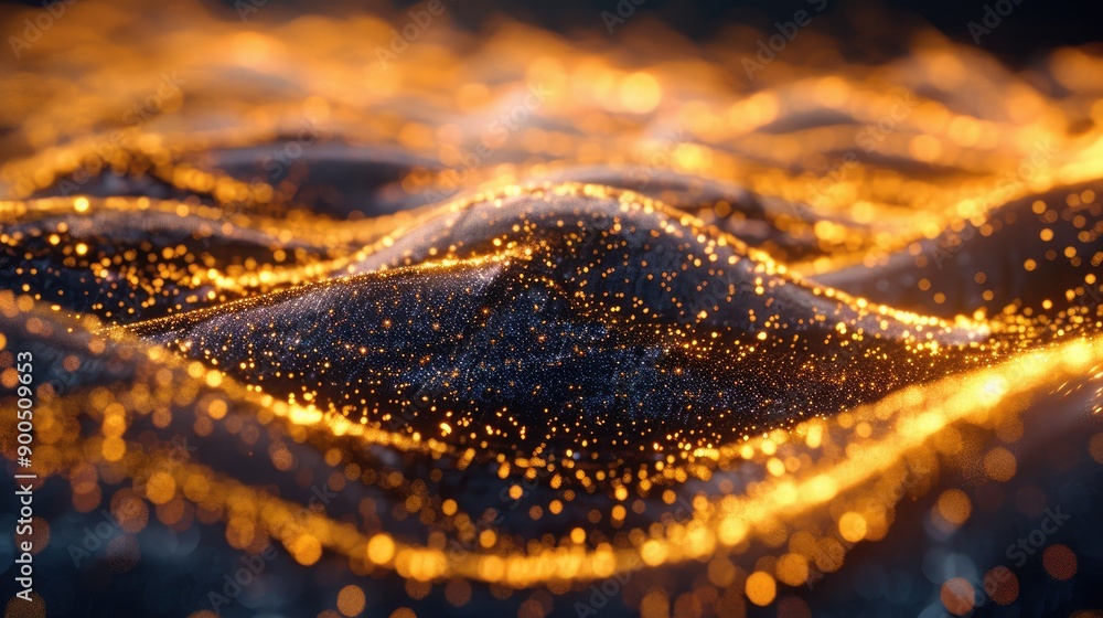Golden radiant particles creating a wave effect Golden radiant particles creating a wave effect