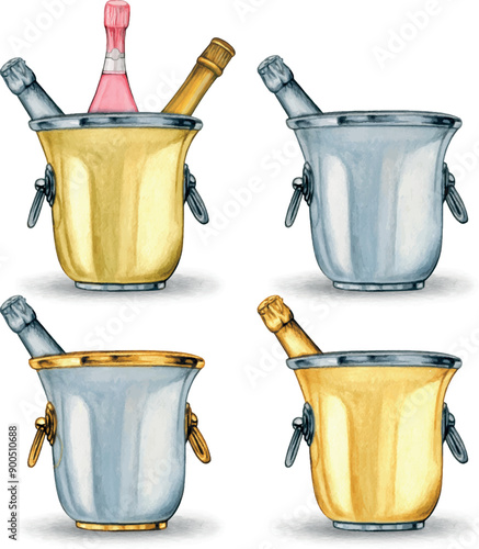 watercolor hand drawn ice bucket