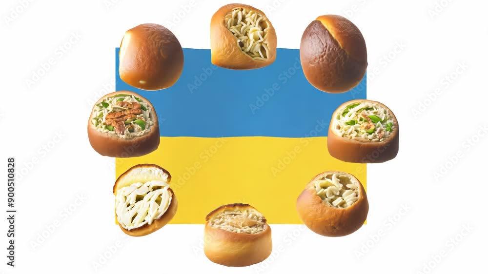Ukrainian flag and bakery products, concept: fight against the food crisis Ukrainian flag and bakery products, concept: fight against the food crisis