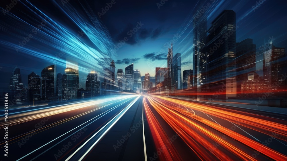 Fototapeta premium Gradient light trails with a sense of speed