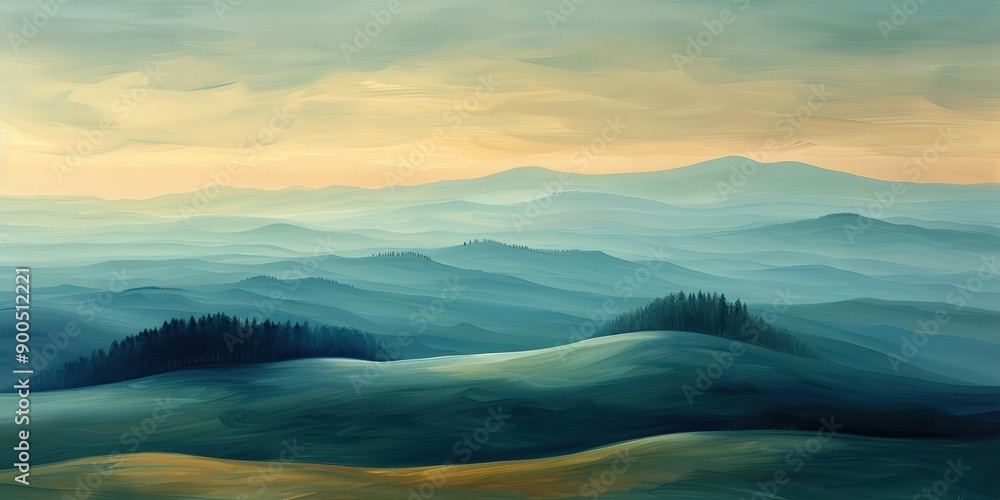 Serene Misty Mountains at Sunset in the Rolling Hills Landscape Serene Misty Mountains at Sunset in the Rolling Hills Landscape