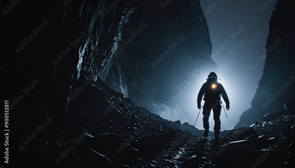 Fototapeta premium Peak Wanders in Rainy Winter: The Pathfinder's Transit Engulfed in Landslide