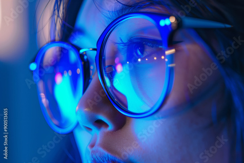 Wallpaper Mural Close-up of a person wearing glasses under blue light Torontodigital.ca