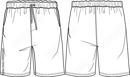UNISEX BOTTOM WEAR SHORTS WITH POCKETS FRONT AND BACK FLAT SKETCH VECTOR ILLUSTRATION