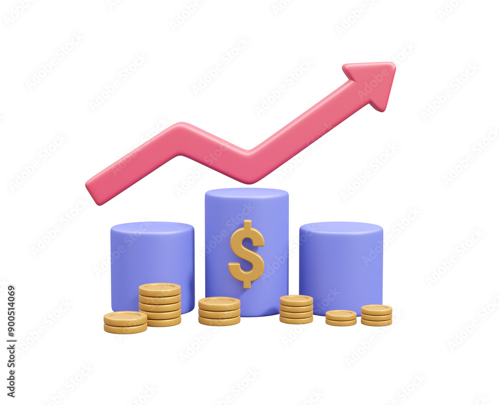 3D render featuring a trophy podium, an upward arrow, and dollar coins. This image symbolizes achieving financial success, recognition, and growth in wealth isolated on transparent background. 3D render featuring a trophy podium, an upward arrow, and dollar coins. This image symbolizes achieving financial success, recognition, and growth in wealth isolated on transparent background.