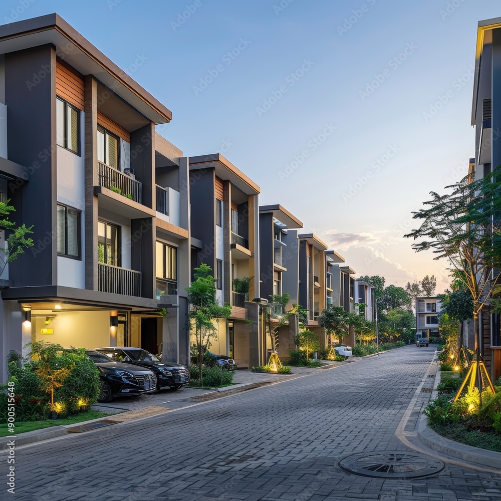 Ultra sharp photo illustrating a luxury housing row houses residential project available Ultra sharp photo illustrating a luxury housing row houses residential project available