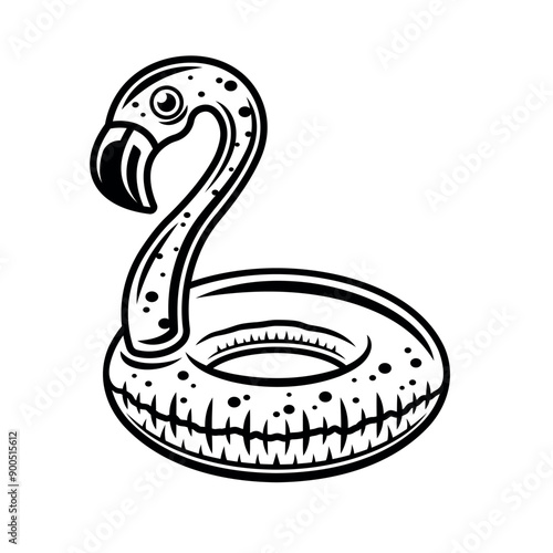Flamingo float vector illustration in black style isolated on white background