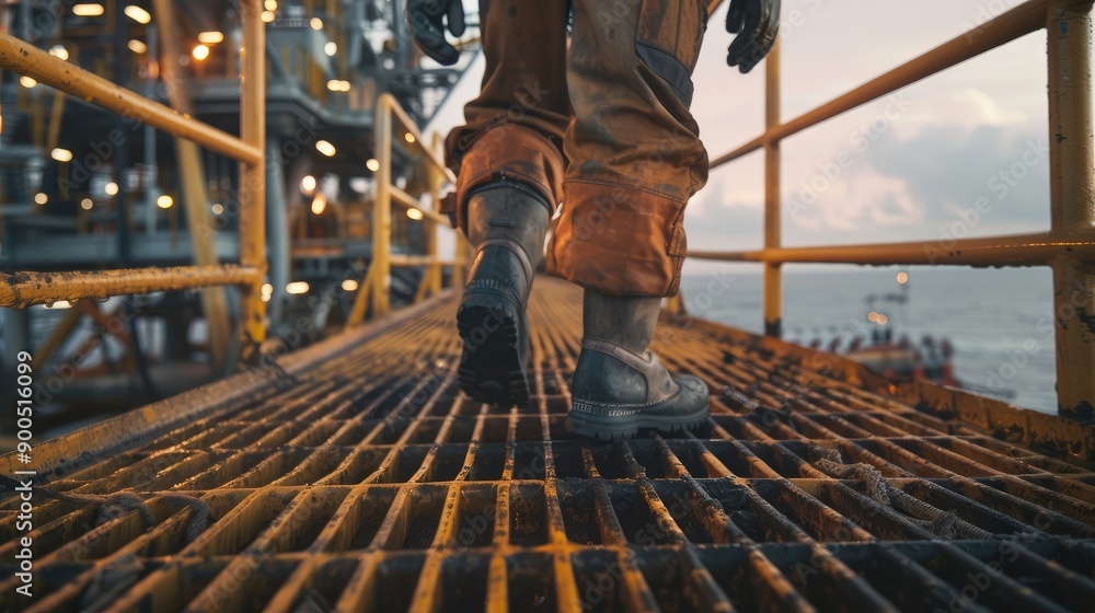 Backview Photo of Worker on Oil Rig Platform Backview Photo of Worker on Oil Rig Platform