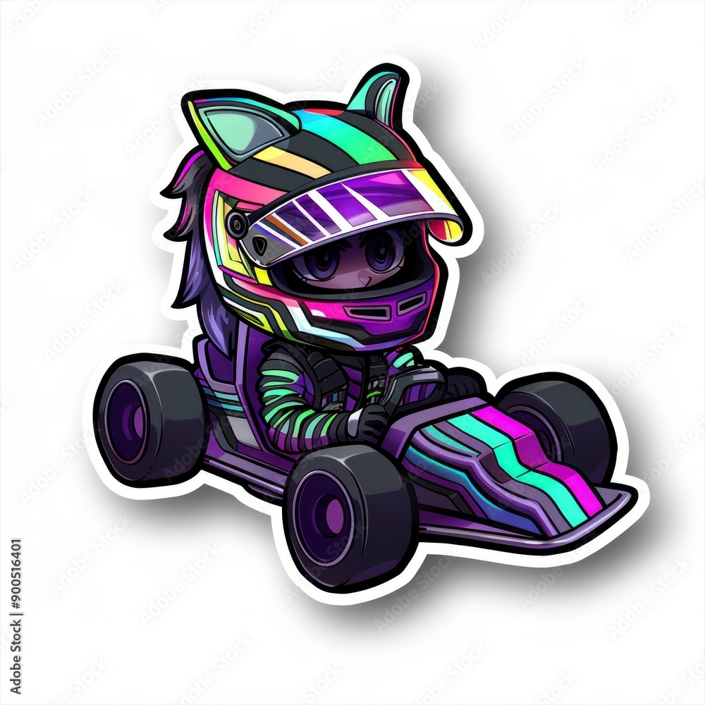 Cartoon Character Racing in a Go Kart Cartoon Character Racing in a Go Kart
