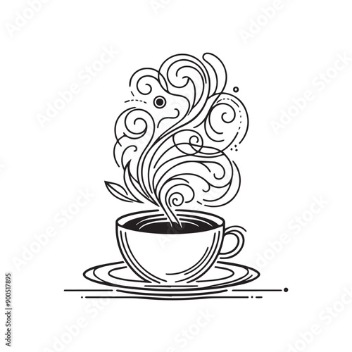  a minimalist line art illustration of a coffee cup 