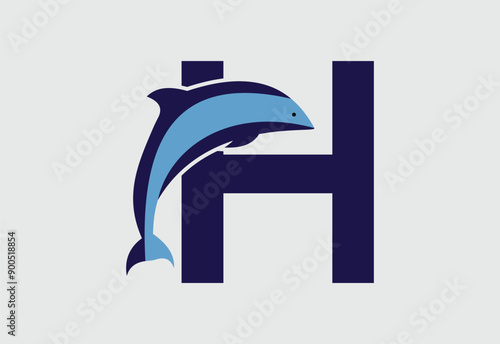 Dolphin vector illustration and letter H for icon, photo