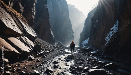 Obraz na płótnie Canyon Roams in Rainy Winter: The Pioneer's Passage Engulfed in Landslide w salonie