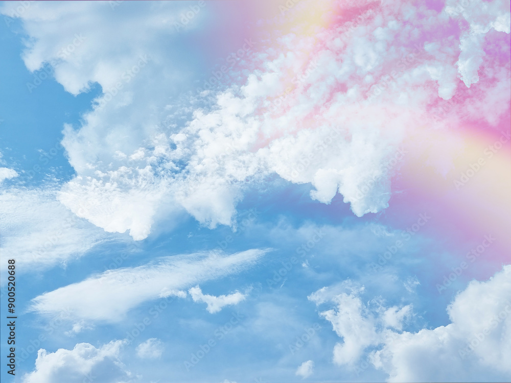 Fototapeta premium beauty sweet pastel blue and orange colorful with fluffy clouds on sky. multi color rainbow image. abstract fantasy growing light