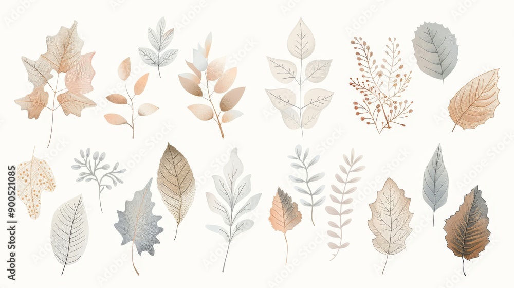 Set of Watercolor Leaves in Clipart Style Set of Watercolor Leaves in Clipart Style