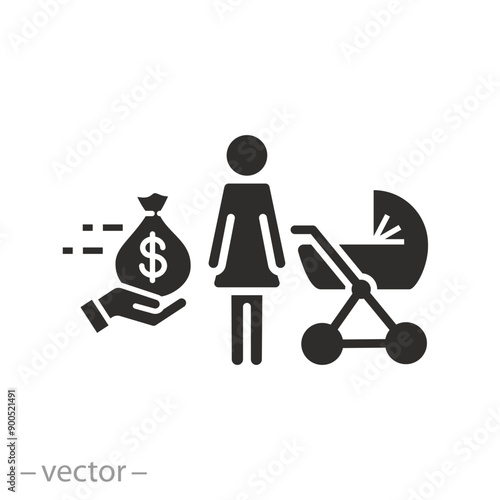social aid for mother, financial assistance to a newborn, icon vector