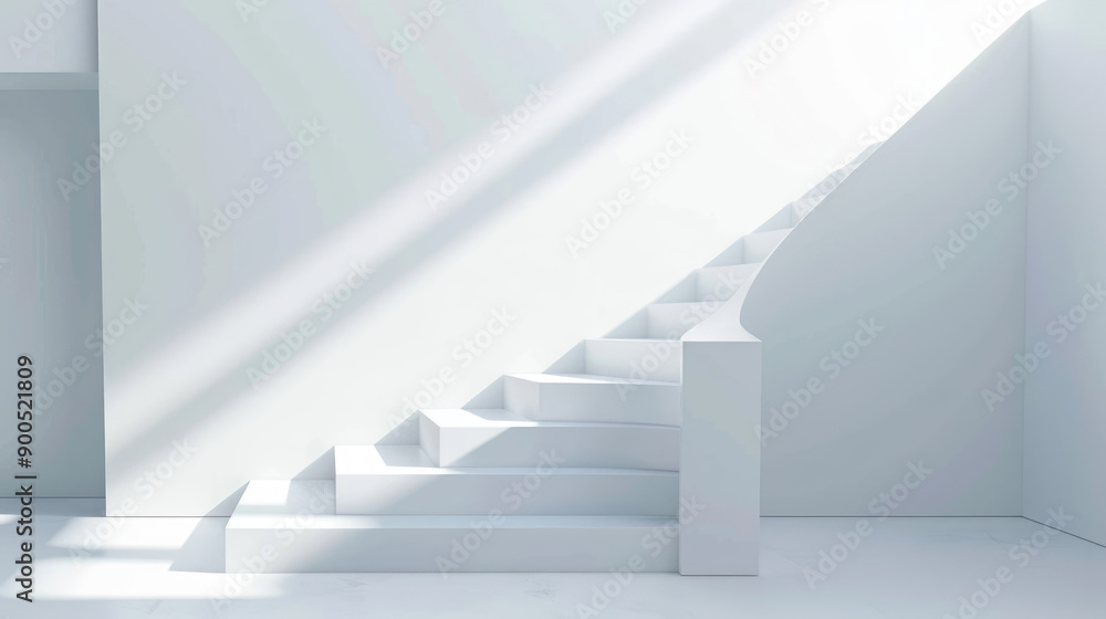 Obraz premium White Staircase in a Bright Sunlit Interior with a Modern and Elegant Design