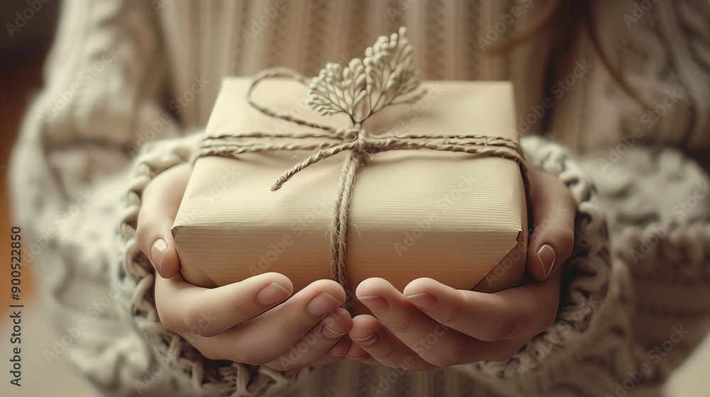 A Cozy Moment of Giving: Hands Holding a Wrapped Gift A Cozy Moment of Giving: Hands Holding a Wrapped Gift