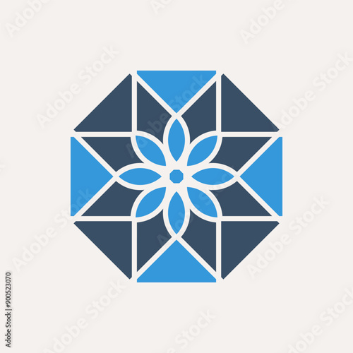 Arabic octagonal geometric symbol. Vector floral mosaic oriental ornamental logo template
