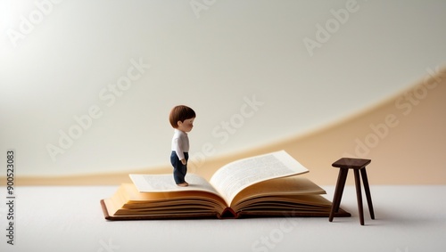 Miniature boy reading a book