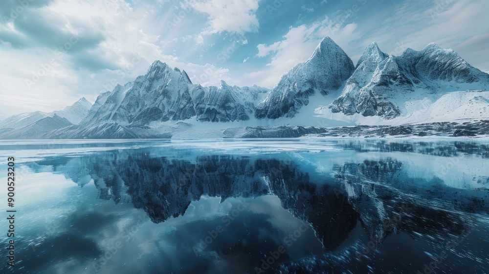 Fototapeta premium Snowy Mountains Reflecting in a Crystal Clear Lake