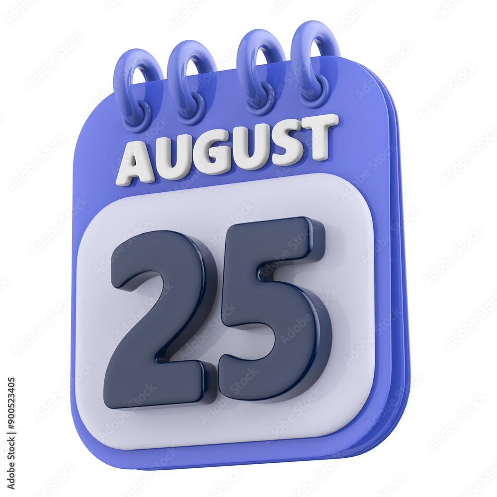 25th August Calendar Icon 3D Render 25th August Calendar Icon 3D Render