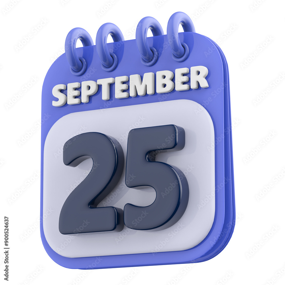 25th September Calendar Icon 3D Render