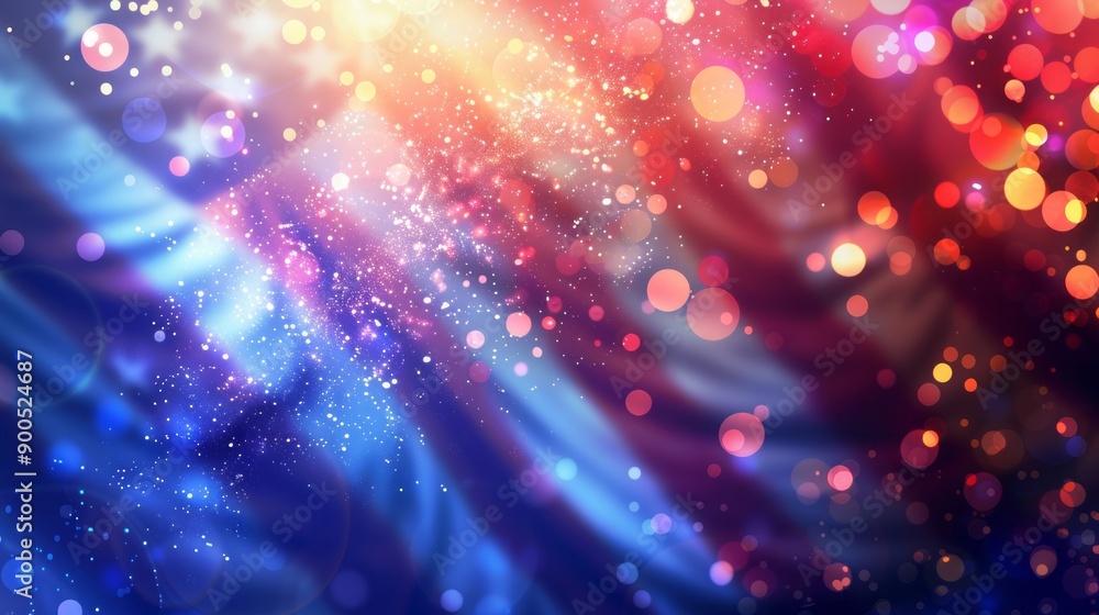 Fototapeta premium Independence Day - Usa Flag And Fireworks At Night - Abstract Bokeh Light Effects --ar 16:9 Job ID: 08d7e0a7-7d0a-4610-b3b5-274904e4ed83