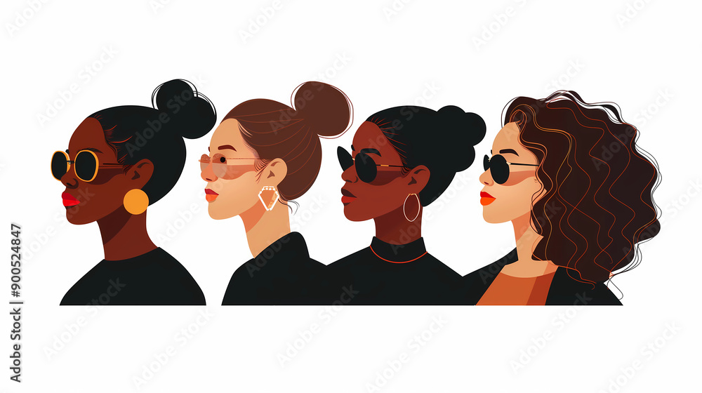 Mixed-race women vector illustration on white background.International Women's Day banner. Mixed-race women vector illustration on white background.International Women's Day banner.