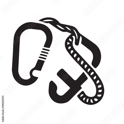 A vector illustration of a carabiner and rope