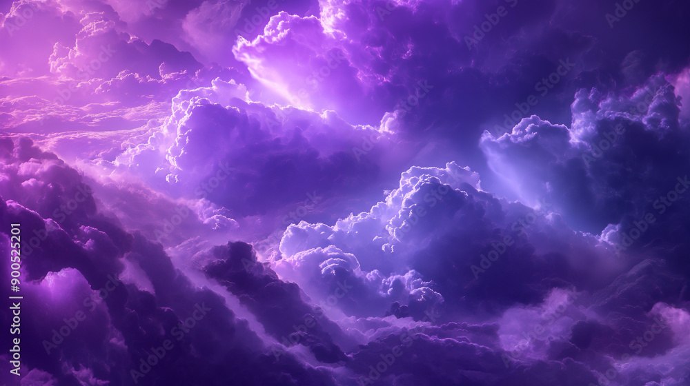 Vibrant Purple And Soft Lavender Clouds Illuminated By Evening Light Above Scenic Landscape Vibrant Purple And Soft Lavender Clouds Illuminated By Evening Light Above Scenic Landscape
