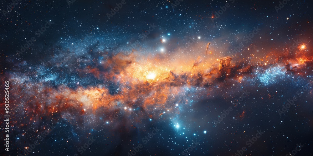 Fototapeta premium Majestic Cosmic Nebula: A Celestial Tapestry of Vibrant Colors and Dazzling Stars