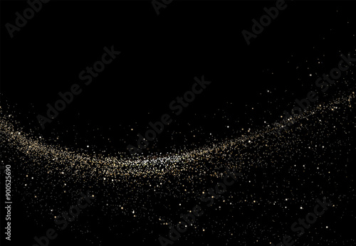 Beautiful isolated arc with shiny gold tinsel on black background.