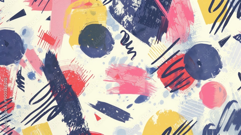 A close-up shot of a painting with vibrant colors and splatters of paint A close-up shot of a painting with vibrant colors and splatters of paint