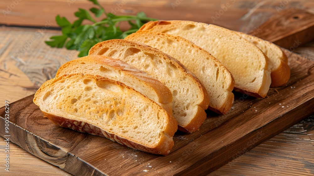 Three slices of bread, on wood planks background. Three slices of bread, on wood planks background.
