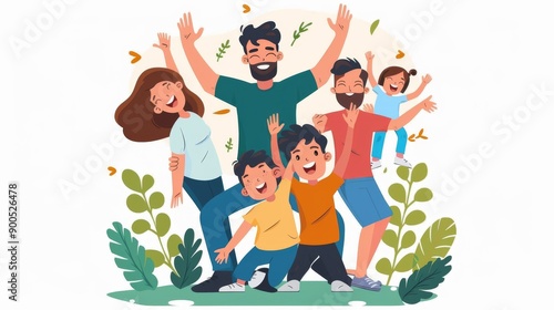 familly in the park having  happy moments cartoon pic iluustration 