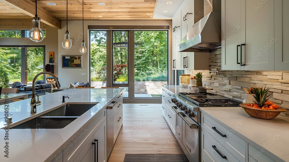 Fototapeta premium Modern kitchen with a linear layout 