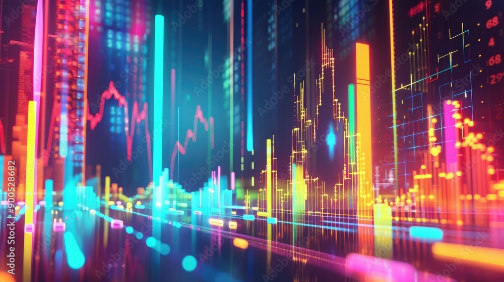 Abstract Digital Cityscape with Neon Lights and Data Visualizations Abstract Digital Cityscape with Neon Lights and Data Visualizations