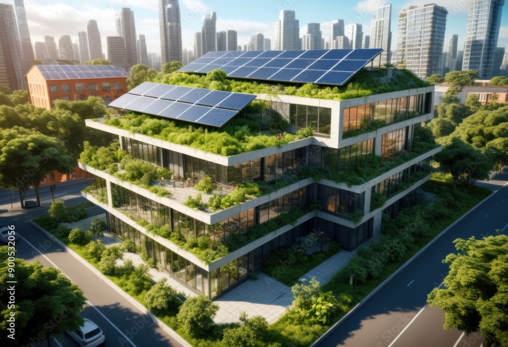 Sustainable Green Building with Solar Panel Sustainable Green Building with Solar Panel
