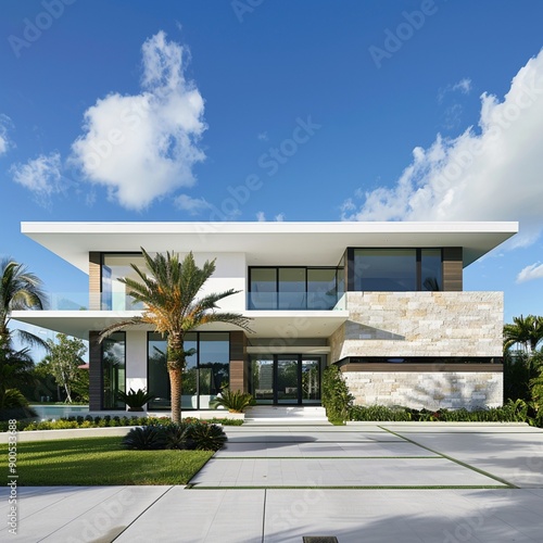 modern house with palm trees