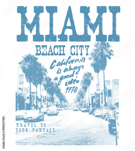 Miami slogan typography text print artwork. Summer graphic print. tropical Miami beach print design. vintage beach print design. California summer t-shirt design.
