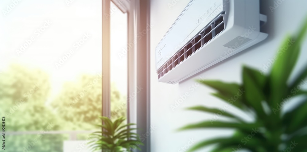 Close Up of Modern Air Conditioner Mounted on White Wall in Bright Room During Daytime Close Up of Modern Air Conditioner Mounted on White Wall in Bright Room During Daytime