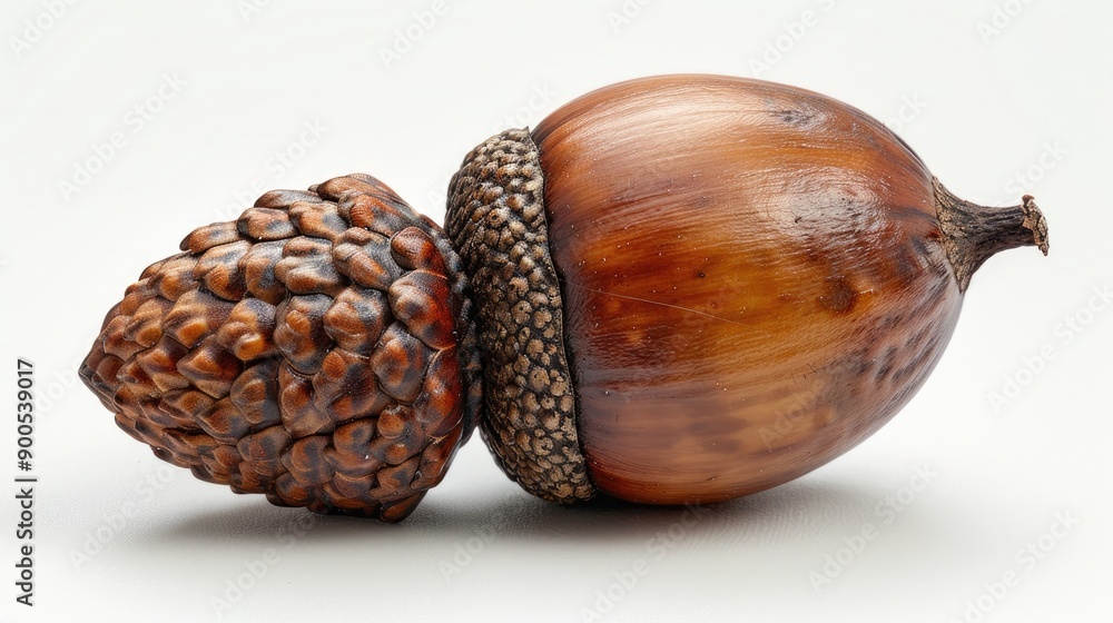 A close-up of a beautifully polished acorn and pine cone, showcasing their rich textures and natural colors. A close-up of a beautifully polished acorn and pine cone, showcasing their rich textures and natural colors.