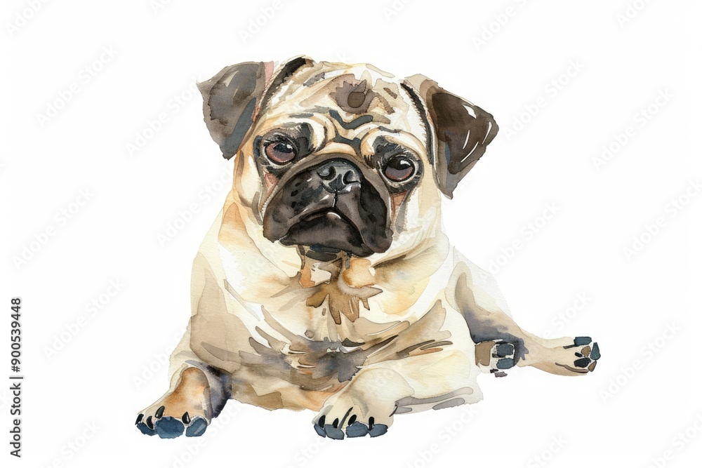 Obraz premium Illustration of cute pug in watercolor style isolated on background