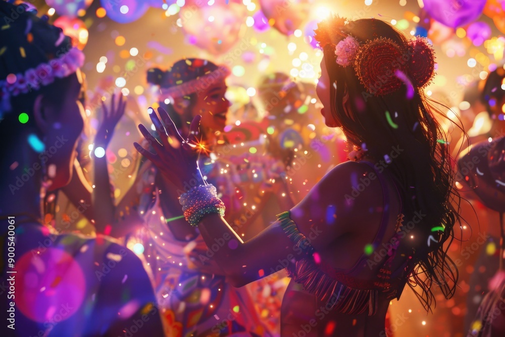 Group of people celebrating with confetti, perfect for party or event scenes Group of people celebrating with confetti, perfect for party or event scenes