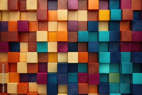 Colorful Wooden Cubes Forming Abstract Color Gradient Background Displaying Vibrancy and Artistic Design