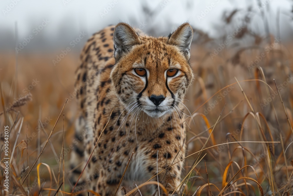 A Serval Cat Stalking Through Tall Grass A Serval Cat Stalking Through Tall Grass