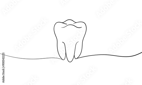 Teeth with roots continuous line art drawing isolated on white background. Dentistry, health, midicine. Vector illustration	